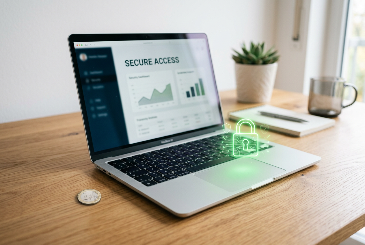 A laptop and a digital lock icon symbolizing secure online transactions in Greece.